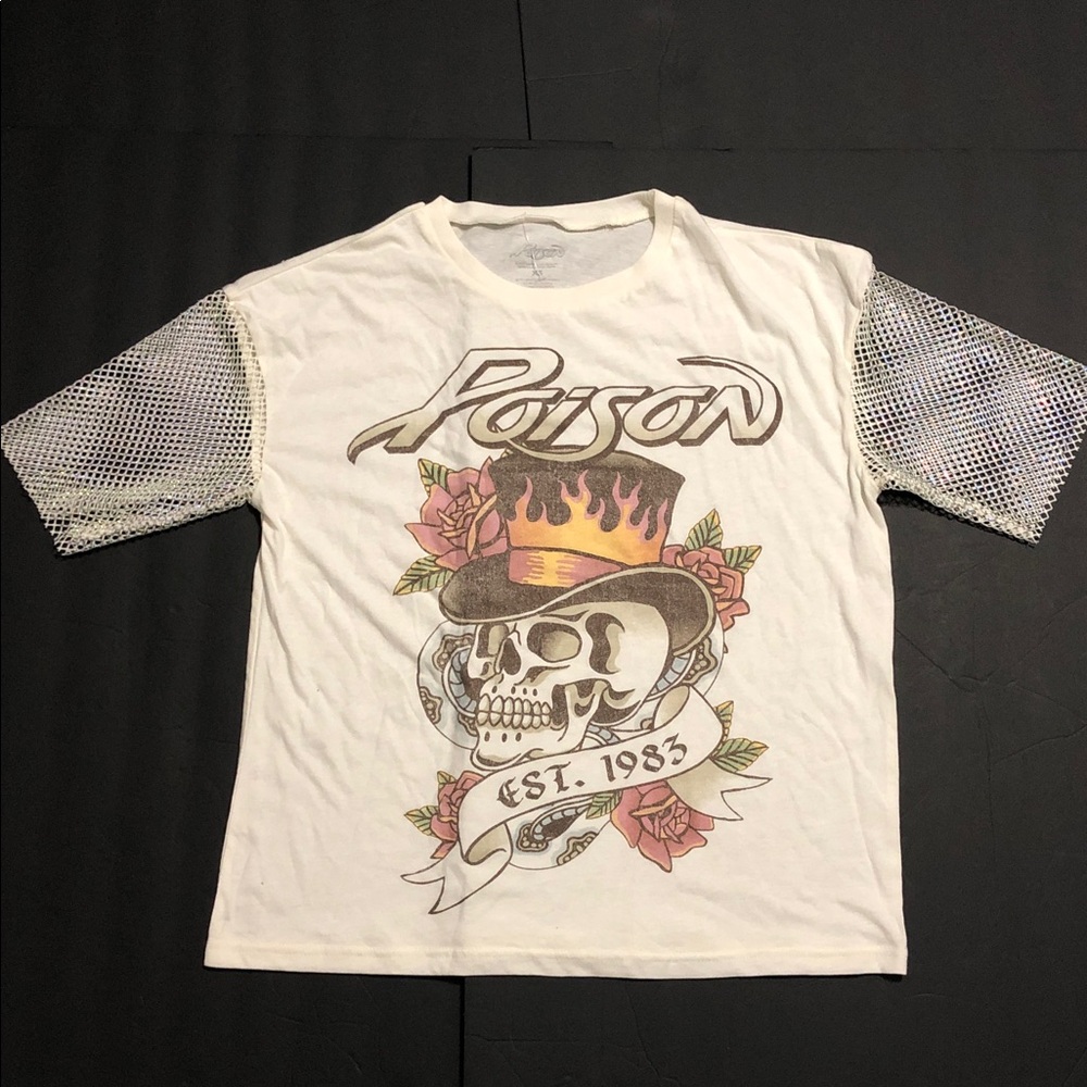 Poison cream mesh rhinestone sleeves‎ t-shirt brand new